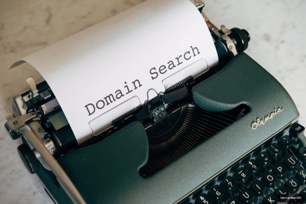 Machine a ecrire vintage avec une feuille affichant le texte Domain Search
